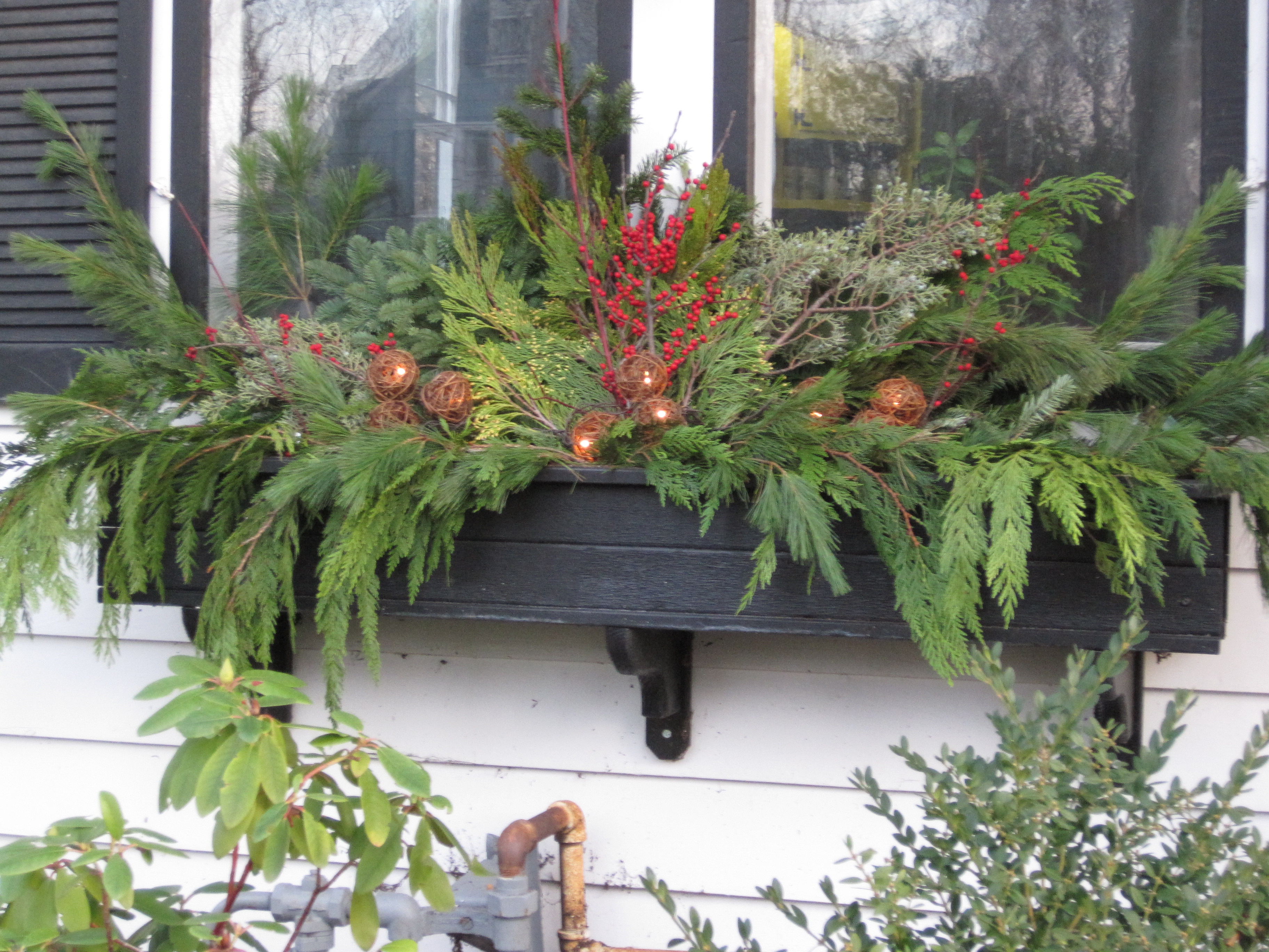 Winter Window Boxes with Faux Flowers